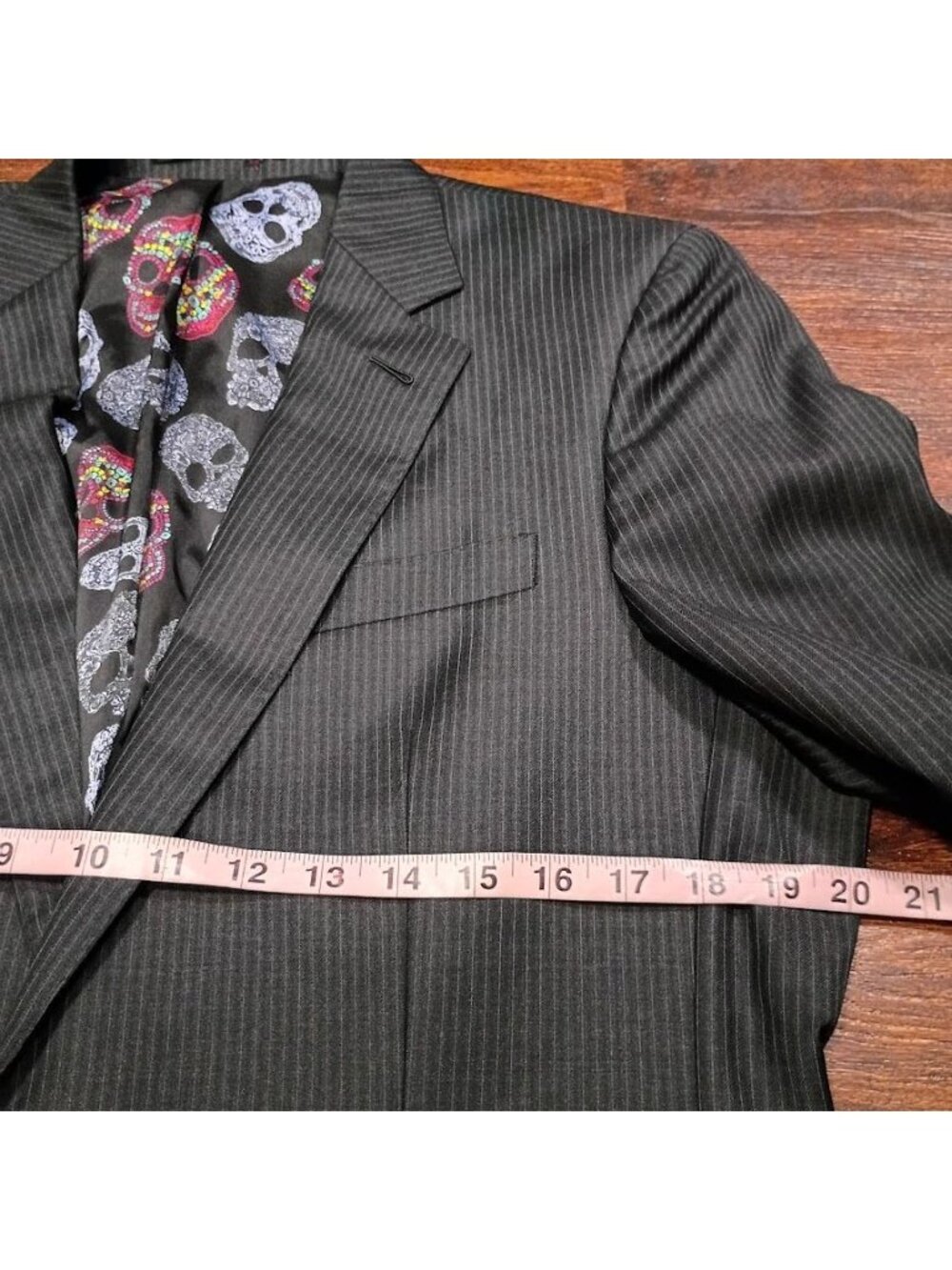 Sabestian Grey M Dark Gray Pinstripe Suit Blazer With Skull Liner Modern Slim Fi - Picture 6 of 15